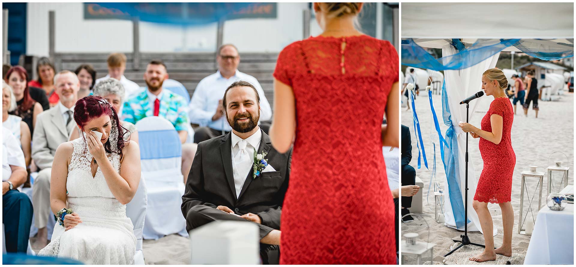 Trauzeugin-haelt-eine-Rede-bei-der-Freien-Trauung-am-Strand-Hochzeit-am-Strand-Hochzeitsfotograf-Warnemuende-Hochzeitsfotograf-Rostock-Hochzeitsfotograf-Ostseebad-Warnemuende