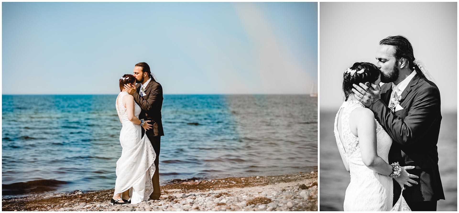 Braeutigam-küsst-Braut-liebevoll-die-Stirn-Hochzeitsshooting-Hochzeit-am-Strand-Hochzeitsfotograf-Warnemuende-Hochzeitsfotograf-Rostock-Hochzeitsfotograf-Ostseebad-Warnemuende